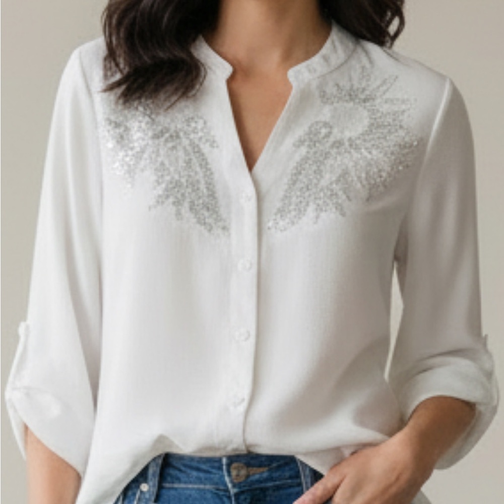 Kindred White Embellished Blouse | Size Medium
